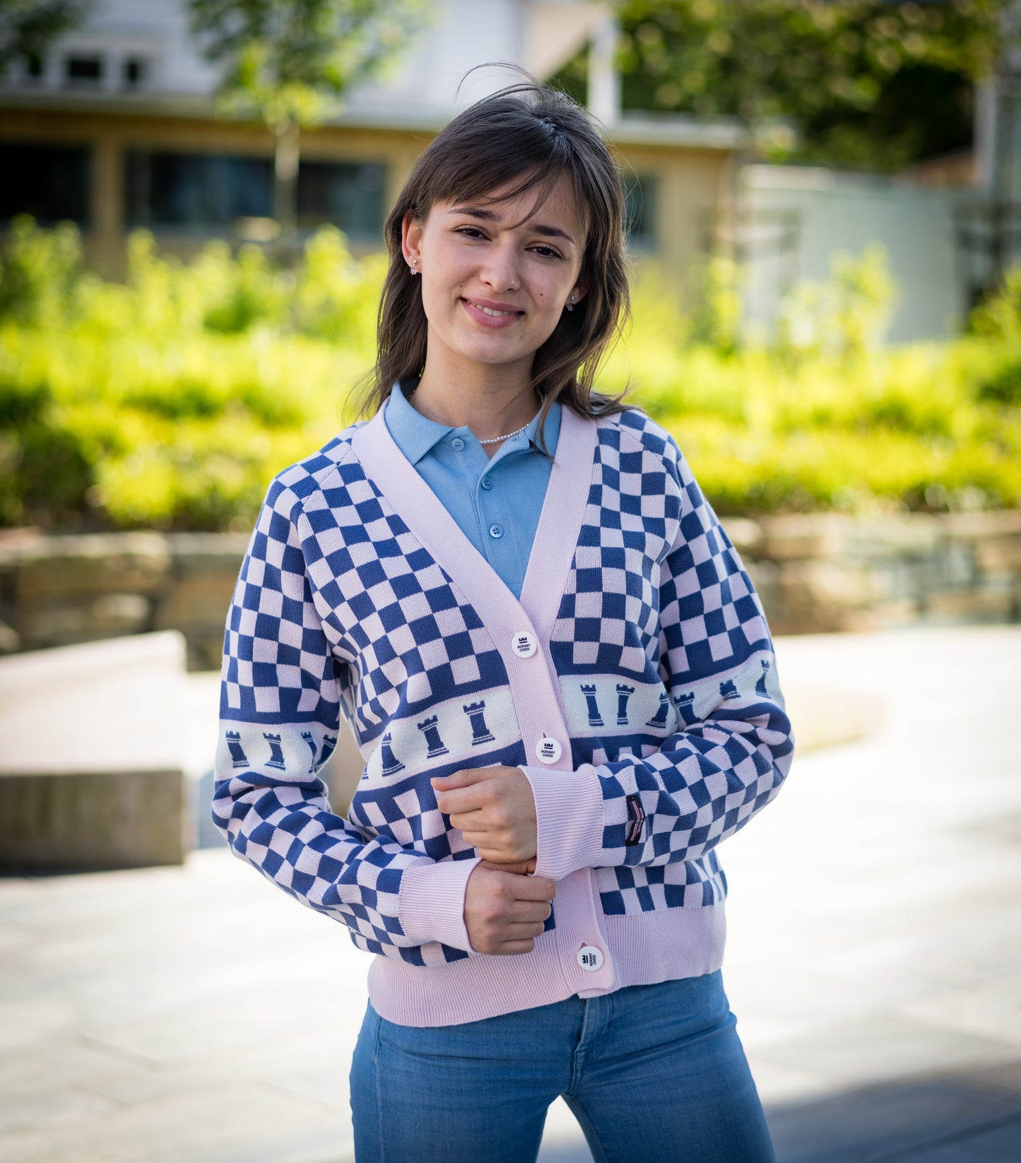 Pink Checkered Cardigan