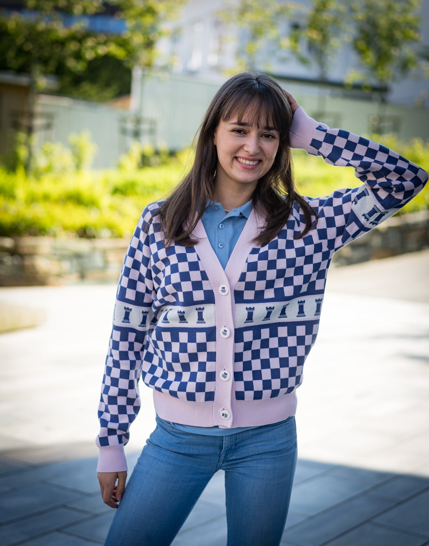 Pink Checkered Cardigan