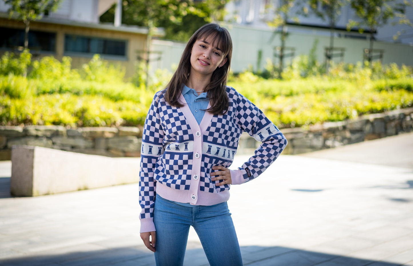 Pink Checkered Cardigan