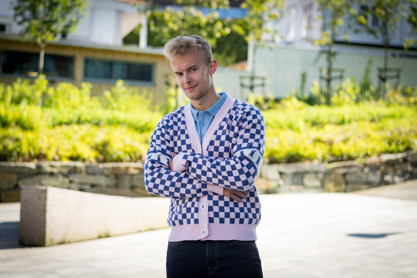 Pink Checkered Cardigan