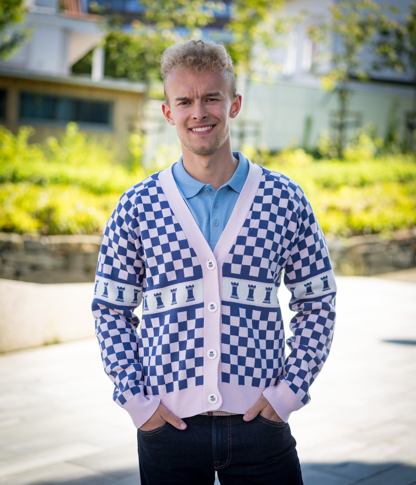 Pink Checkered Cardigan